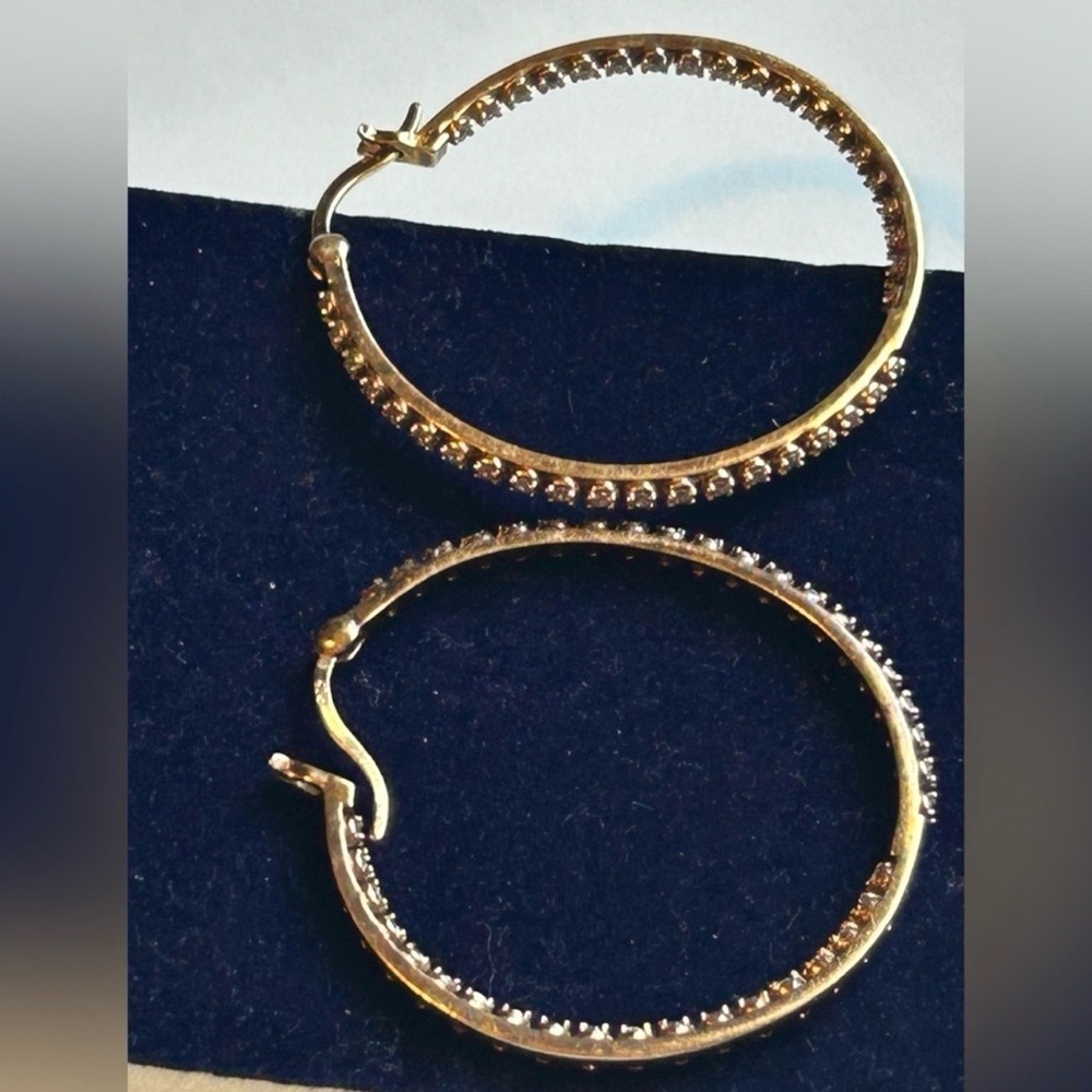 Dee Berkley Gold Vermeil Inside Out CZ Crystal Hoop Earrings 925 Sterling Silver - Picture 10 of 15